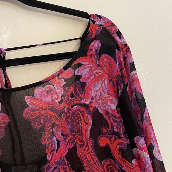 Intimately Free People M Black Floral Sheer Boho Bell Sleeve Symphony Slip Dress - Picture 6 of 11